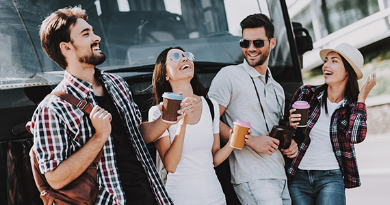 passengers happily boarding a bus in Eugene